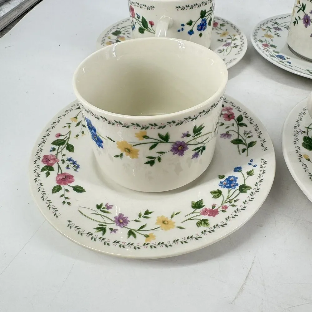 Vintage 1993 Farberware English Garden #225 Set of 6 Cups & Saucers
